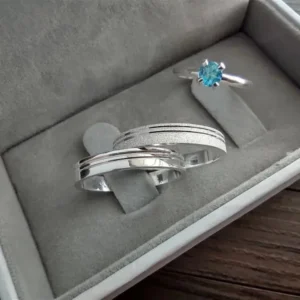 Par de Alianças 3mm Polida e Diamantada 2 frisos + Anel sólitario personalizado